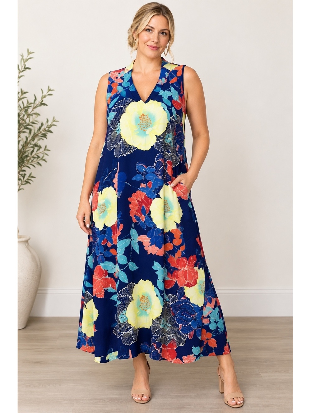 ladies maxi dresses size 22 Luxology | | Luxology Blue Floral Sleeveless Dress Keyhole Back Plus Size Glitter dresses